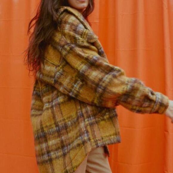 URBAN‎ OUTFITTERS Harlow Plaid Oversized Shirt Jacket Shacket Fully Lined Size L - Picture 4 of 12